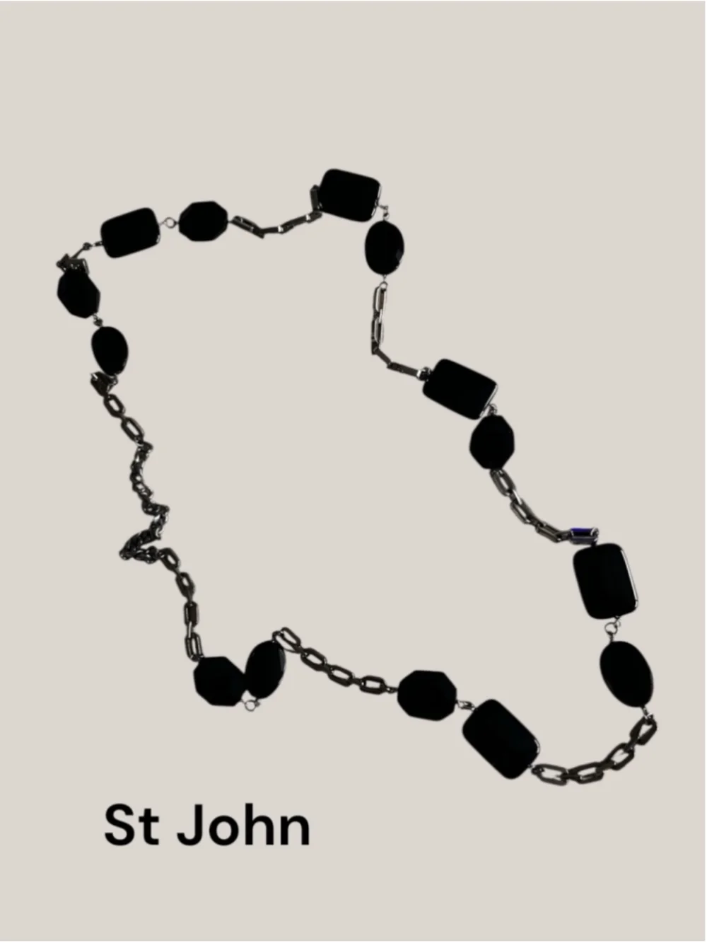 St John Vintage Black and Silver Beaded Chain Necklace Belt